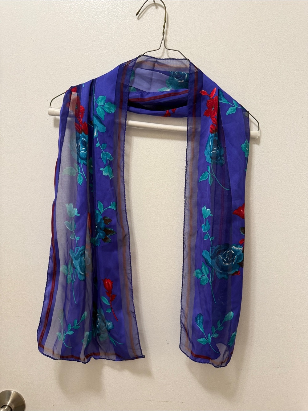 Sheer Purple Floral Embroidered Scarf